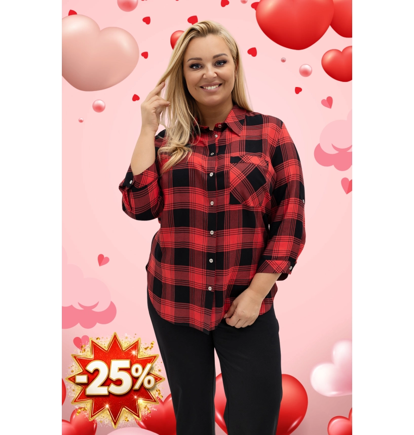 M24819 KOSZULA VIOLET KRATKA CZERWONO- CZARNA